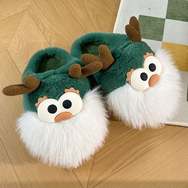 Cute Cartoon Christmas Deer Cotton Shoes Winter Indoor Floor Home Slippers Half-covered Heel Warm Plush Shoes Women Cute Cartoon Christmas Deer Cotton Shoes Winter Indoor Floor Home Slippers Half-covered Heel Warm Plush Shoes Women